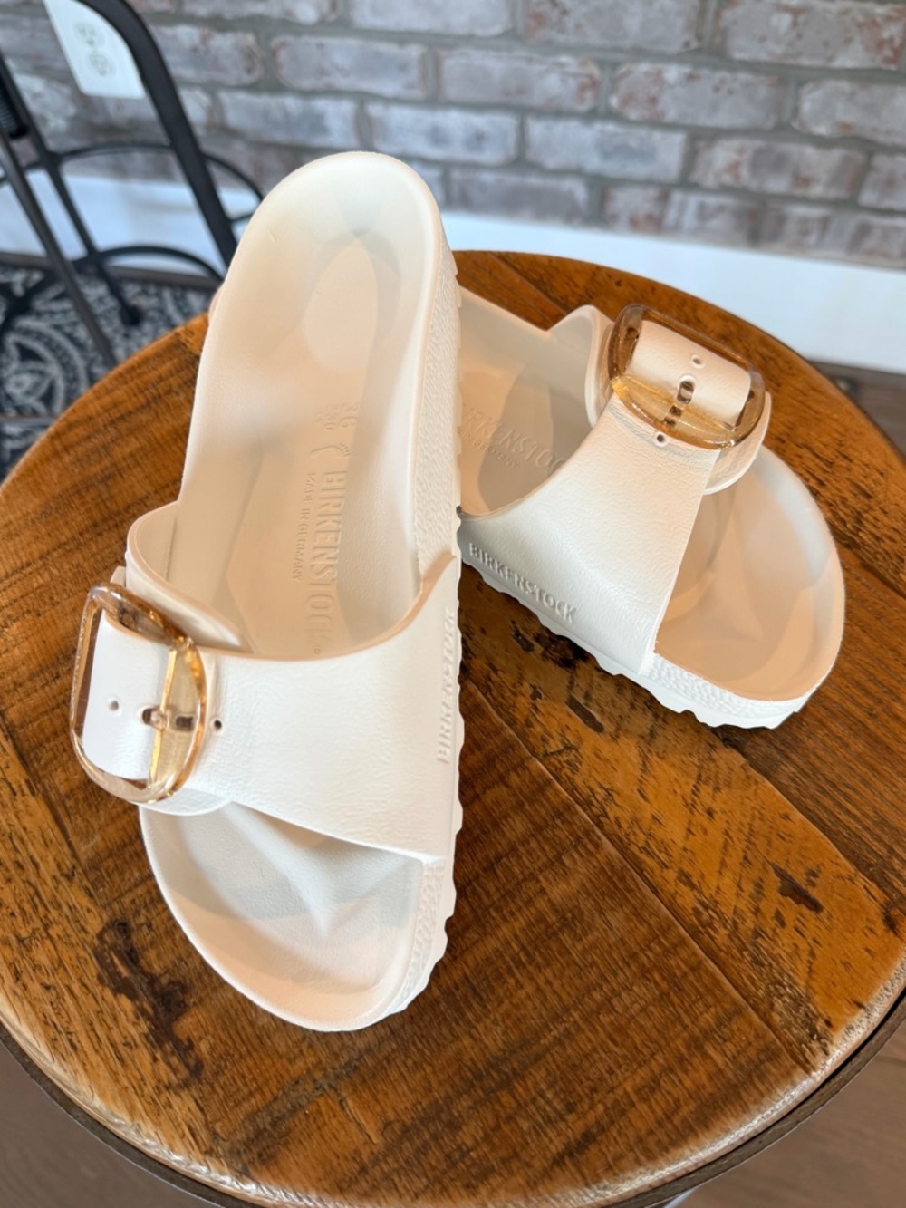 Birkenstock White EVA Madrid Sandals with Rose Gold Buckles - Picture 3 of 10